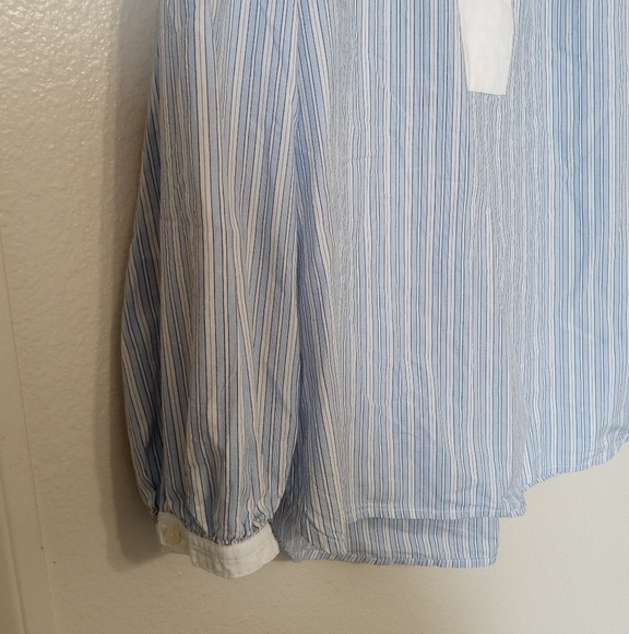 Ann Taylor Loft Striped Quarter Sleeve V Neck Plaid Printed Top Cottagecore - Picture 7 of 11